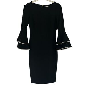 Calvin Klein Pearl trim Ruffle Sleeve Dress